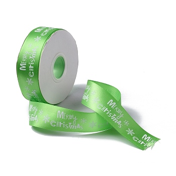 25 Yards Christmas Theme Printed Polyester Ribbon, for DIY Jewelry Making, Flat, Light Green, 1- inch(25.5mm)
