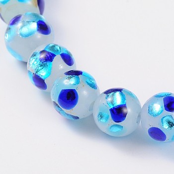 Handmade Silver Foil Glass Round Beads, Blue, 8mm, Hole: 1mm
