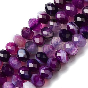 Natural Banded Agate/Striped Agate Beads Strands, Dyed & Heated, Faceted Rondelle, Purple, 6x4mm, Hole: 1mm, about 93pcs/strand, 15.39~15.43''(39.1~39.2cm)