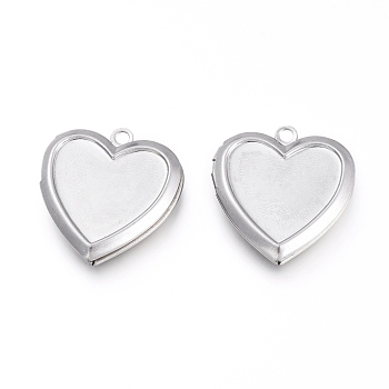 304 Stainless Steel Locket Pendants, Photo Frame Charms for Necklaces, Heart, Stainless Steel Color, Tray: 13x16mm, 25x22.5x4.5mm, Hole: 2mm
