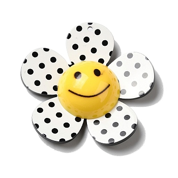 Acrylic Big Pendants, Flower with Smile, Polka Dot, White, 52x53.5x14mm, Hole: 2mm
