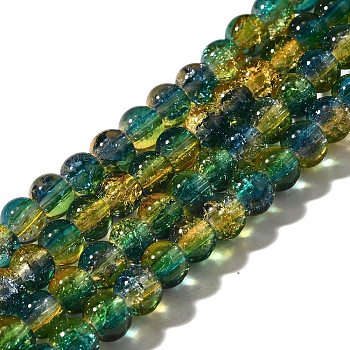 Crackle Glass Beads Strands, Round, Two Tone, Teal, 8~8.5mm, Hole: 1.2mm, about 107pcs/strand, 29.92 inch(76cm)