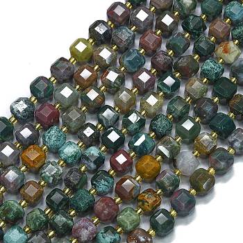 Natural Bloodstone Beads Strands, with Seed Beads, Faceted Table Cut Cube, 8x8x8mm, Hole: 0.6mm, about 38pcs/strand, 15.35''(39cm)