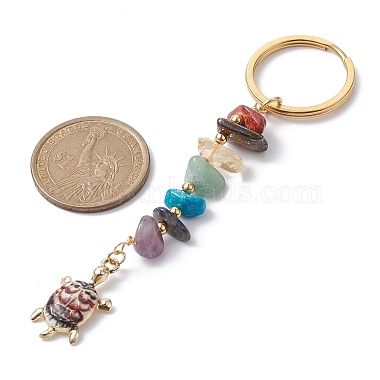 Breloques en émail en alliage de tortue et 7 puces de pierres précieuses chakra porte-clés en perles(KEYC-JKC00525)-3