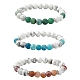 3Pcs 3 Color Natural Dyed Crackle Agate & Howlite Round Beaded Stretch Bracelets(BJEW-TA00449)-1