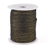 Round String Thread Polyester Cords, with Gold Wire, Black, 2.5mm, about 21.87 yards(20m)/roll(OCOR-F012-A01)