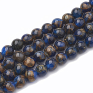 Natural Chalcedony Beads Strands, Imitation Gold Clinquant Stone, Dyed & Heated, Round, Blue, 8~9mm, Hole: 1mm, about 45~48pcs/strand, 15.7 inch(G-S333-8mm-014E)