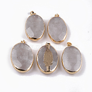 Golden Plated Natural Quartz Crystal Pendants, with Iron Findings, Faceted, Oval, 45~50x25~30x9~12mm, Hole: 4.5x7mm(G-S278-48)