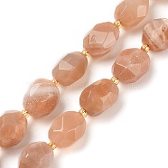 Natural Sunstone Beads Strands, Faceted, Oval, with Seed Beads, 12~16x10~14mm, Hole: 1mm, about 22~25pcs/strand, 15.16''~15.63''(38.5~39.7cm)(G-P541-A01-07)