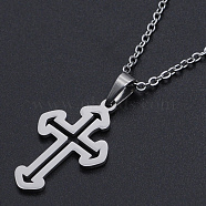 201 Stainless Steel Pendants Necklaces, with Cable Chains and Lobster Claw Clasps, Cross, Stainless Steel Color, 17.71 inch(45cm), 1.5mm(NJEW-S105-JN718-45-1)