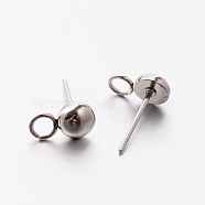 304 Stainless Steel Stud Earring Findings, with Loop, Stainless Steel Color, 8.5mm, Pin: 0.6mm, Hole: 1.5mm(STAS-E074-11)