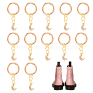 Alloy Cubic Zirconia Crescent Moon Shoe Charms, with Spring Gate Rings, for Boots Decoration Accessories, Golden, 70mm, 6 pairs/set(PALLOY-AB00006)