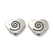 Tibetan Style Alloy Beads, Cadmium Free & Lead Free, Heart with Vortex, Antique Silver, 9x11.5x3.5mm, Hole: 1.5mm, about 741pcs/1000g(FIND-A035-19AS)
