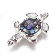 Abalone Shell/Paua Shell Links, with Brass Findings, Sea Turtle, Platinum, 12.5x21x4mm, Hole: 1.2mm(BSHE-F012-10-P)