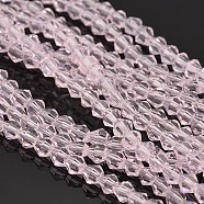 Bicone Glass Beads Strands, Faceted, Pearl Pink, 4x4mm, Hole: 1mm, about 92~96pcs/strand, 13.78~14.37 inch(EGLA-P016-4mm-13)