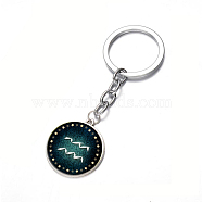 Alloy Keychain, with Glass, Flat Round with Twelve Constellations, Aquarius, 80x25mm(KEYC-F028-46P-11)