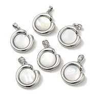 Brass Pave Shell Pendants, Flat Round Charms, Real Platinum Plated, 19x16x6mm, Hole: 4x3mm(KK-M270-47P)