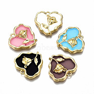 Rack Plating Alloy Enamel Pendants, Cadmium Free & Lead Free, Light Gold, Heart with Rose, Mixed Color, 20x21x4mm, Hole: 1.8mm(ENAM-N060-15-LG)