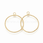 Brass Pendants, Ring, Nickel Free, Real 18K Gold Plated, 28x25x1mm, Hole: 1.5mm(KK-T020-61G)