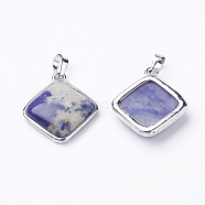Natural Sodalite Pendants, with Brass Findings, Rhombus, Platinum, 25x29x7mm, Hole: 5x7mm, 18x18mm(G-E420-13P)
