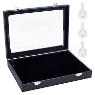 Velvet Jewelry Presentation Boxs, with Clear Glass Windows and Plastic Non-trace Nails, for Medals, Necklaces, Earrings, Coins Storage, Rectangle, Black, 28x20x4.85cm, Inner Size: 26.5x18.5cm(VBOX-WH0003-17)