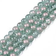Translucent Crackle Glass Beads Strands, with Glitter Powder, Round, Light Sea Green, 8x7.5mm, Hole: 1mm, about 100~105Pcs/strand, 31.50 inch~33.07 inch(80cm~84cm)(CCG-T003-01H)