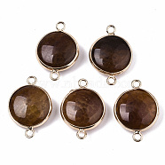 Natural Agate Links Connectors, with Light Gold Plated Brass Findings, Flat Round, Dyed & Heated, Saddle Brown, 23~25.5x15~17.5x4~7mm, Hole: 2mm(G-N326-85D)