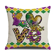 Mardi Gras Carnival Theme Linen Pillow Covers, Cushion Cover, for Couch Sofa Bed, Square, Word Love, 450x450x5mm(AJEW-H146-02C)