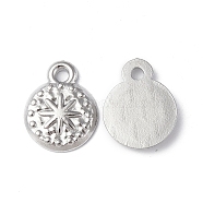 304 Stainless Steel Charms, Flat Round with Star Charm, Stainless Steel Color, 14.5x11.5x2mm, Hole: 1.8mm(STAS-C066-33P)