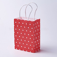 kraft Paper Bags, with Handles, Gift Bags, Shopping Bags, Rectangle, Polka Dot Pattern, Red, 27x21x10cm(CARB-E002-M-R04)
