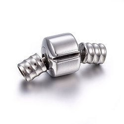 304 Stainless Steel European Clasps, with Cord Ends, Column, Stainless Steel Color, 22x10mm, Hole: 4mm(STAS-E440-78P)