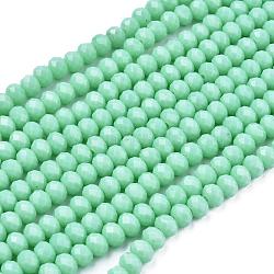 Opaque Solid Color Glass Beads Strands, Faceted, Rondelle, Turquoise, 6x5mm, Hole: 1mm, about 87~90pcs/strand, 17~17.5 inch(42.5~43.75cm)(EGLA-A034-P6mm-D14)