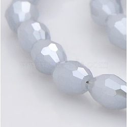 Pearl Luster Plated Imitation Jade Glass Faceted Rice Beads Strands, Light Steel Blue, 6x4mm, Hole: 1mm, about 72pcs/strand, 16 inch(GLAA-A030A-PL03)