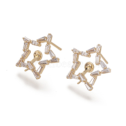 Brass Micro Pave Cubic Zirconia Stud Earring Settings, with Loop, Star, Real 18K Gold Plated, 14mm, Star: 16.8x16.8x2.5mm, Hole: 0.8mm, Pin: 0.7mm, Tray: 4mm(KK-I644-02G)