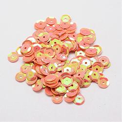 Plastic Paillette Beads, Semi-cupped Sequins Beads, Center Hole, Orange, 8x0.5mm, Hole: 1mm(PVC-A002-8mm-07)