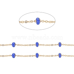Stainless Steel Satellite Chains, with Enamel Beads and Spool, Soldered, Long-Lasting Plated, Flat Round, Golden, Blue, 1.5x1.2x0.3mm, about 32.8 Feet(10m)/roll(CHS-I006-03G-I)