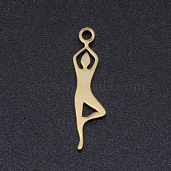 Chakra Theme, 201 Stainless Steel Laser Cut Pendants, Yoga, Golden, 17.5x4x1mm, Hole: 1.4mm(STAS-S105-T890-2)