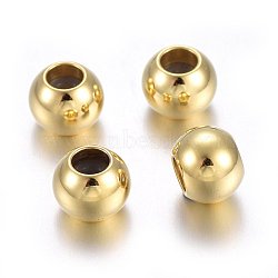 201 Stainless Steel Beads, with Rubber Inside, Slider Beads, Stopper Beads, Rondelle, Real 24K Gold Plated, 6x4.5mm, Hole: 1.5mm(STAS-O110-13G-A)