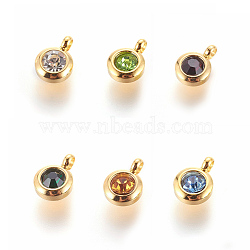 304 Stainless Steel Rhinestone Charms, Flat Round, Mixed Color, 9.3x6.5x4mm, Hole: 2mm(X-STAS-P237-10G-M)