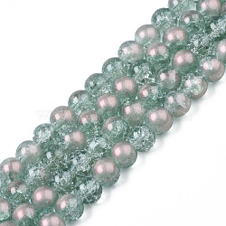 Translucent Crackle Glass Beads Strands, with Glitter Powder, Round, Light Sea Green, 8x7.5mm, Hole: 1mm, about 100~105Pcs/strand, 31.50 inch~33.07 inch(80cm~84cm)(CCG-T003-01H)