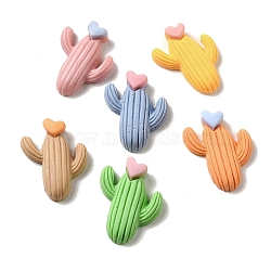 Plant Opaque Resin Decoden Cabochons, Cactus with Heart, Mixed Color, 26x20x6mm(RESI-D008-02)