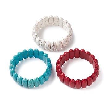 Dyed Synthetic Turquoise Oval Beaded Stretch Bracelets, Tile Bracelet, Mixed Color, Inner Diameter: 2-1/4 inch(5.7cm)