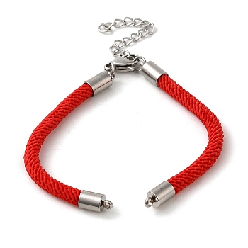 Milan Cord & 304 Stainless Steel Bracelets Making, Red, 6-3/8 inch(16.3cm)