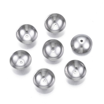 304 Stainless Steel Bead Caps, Apetalous, Half Round, Stainless Steel Color, 10x3mm, Hole: 0.9mm