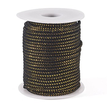 Round String Thread Polyester Cords, with Gold Wire, Black, 2.5mm, about 21.87 yards(20m)/roll