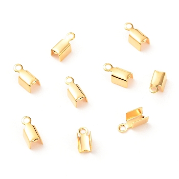 Brass Folding Crimp Ends, Fold Over Crimp Cord Ends, Long-Lasting Plated, Real 18K Gold Plated, 7.5x3.5x3mm, Hole: 1.2mm, Inner Diameter: 3mm