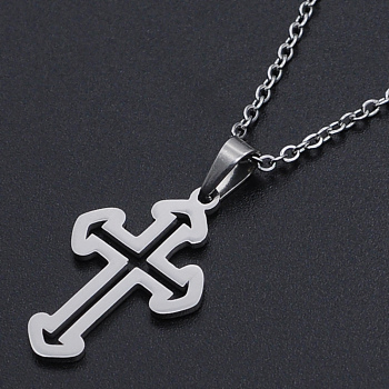 201 Stainless Steel Pendants Necklaces, with Cable Chains and Lobster Claw Clasps, Cross, Stainless Steel Color, 17.71 inch(45cm), 1.5mm