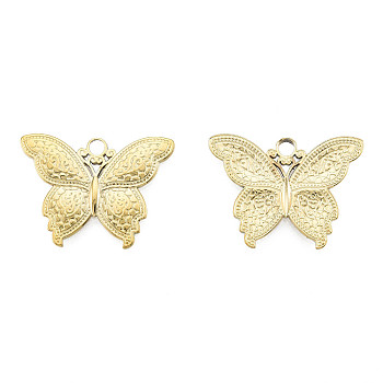 Ion Plating(IP) 201 Stainless Steel Pendants, Butterfly, Real 18K Gold Plated, 19x25x2mm, Hole: 2.5mm