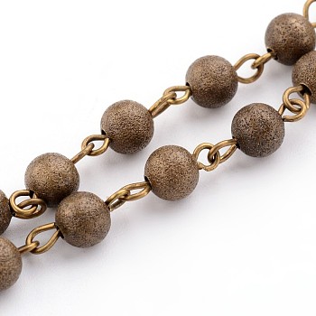 Brass Textured Beads Handmade Chains, Unwelded, Antique Bronze, 39.3 inch