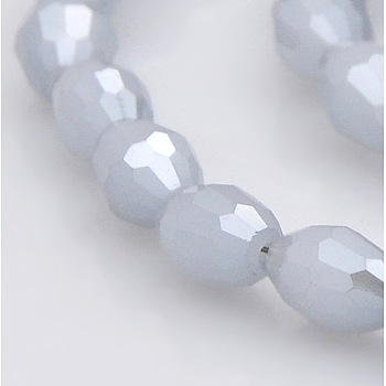 Pearl Luster Plated Imitation Jade Glass Faceted Rice Beads Strands, Light Steel Blue, 6x4mm, Hole: 1mm, about 72pcs/strand, 16 inch